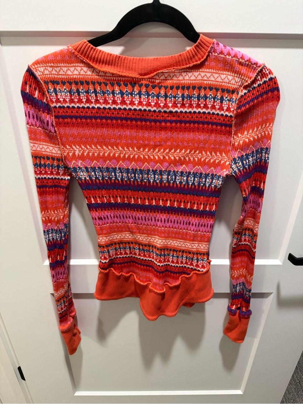 Free People Movement Ribbed Henley Long Sleeve Thermal Top Fair Isle Sz S - Picture 3 of 3
